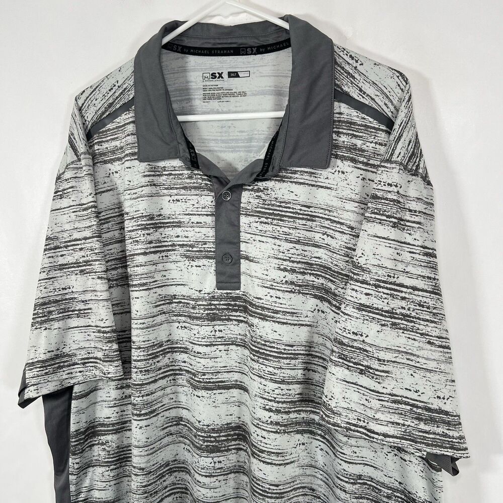 MSX Michael Strahan Golf Performance Polo Shirt Mens 3XLT Gray Geometric Stretch